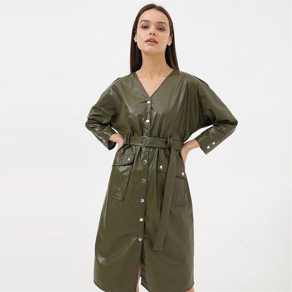 women's trench coats muiches women pu leather windbreaker ladies nine quqrter sleeve v-neck single-breasted belted 2021 autumn and wint, Tan;black 
women's trench coats muiches women pu leather windbreaker ladies nine quqrter sleeve v-neck single-breasted belted 2021 autumn and wint, Tan;black