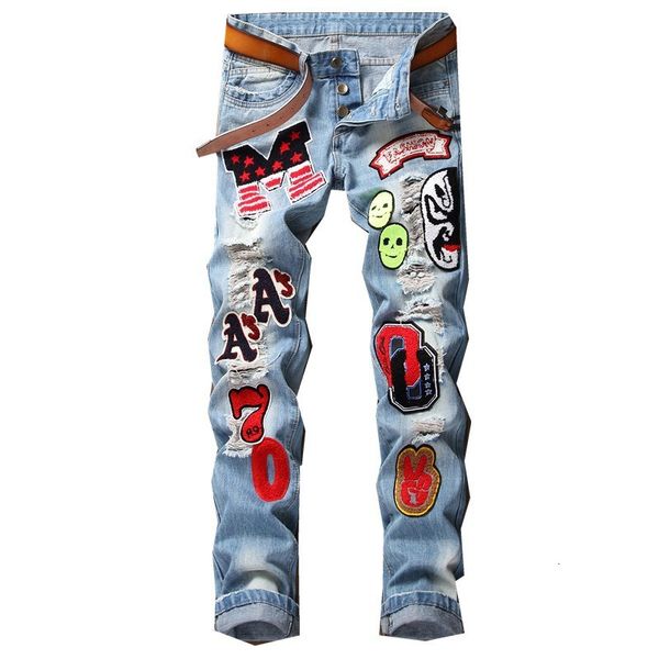 new masculine emblem patches buttons fly thin brim in the blue light fashion torn holes anguished denies straight pants 6n8f
new masculine emblem patches buttons fly thin brim in the blue light fashion torn holes anguished denies straight pants 6n8f