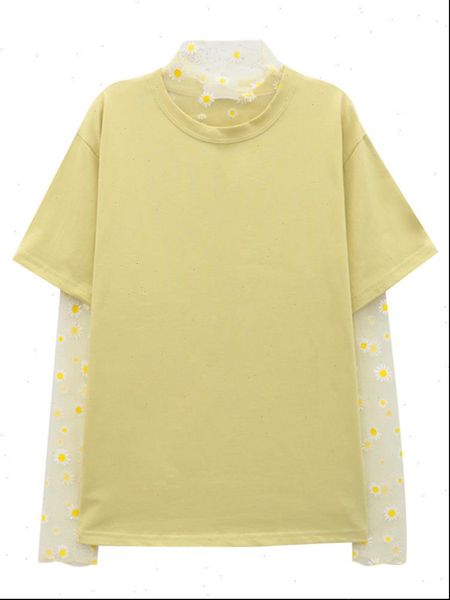 new 2021 women summer t shirt korean style daisy mesh long sleeve short sleeved solid cotton t shirt piece set, White
new 2021 women summer t shirt korean style daisy mesh long sleeve short sleeved solid cotton t shirt piece set, White