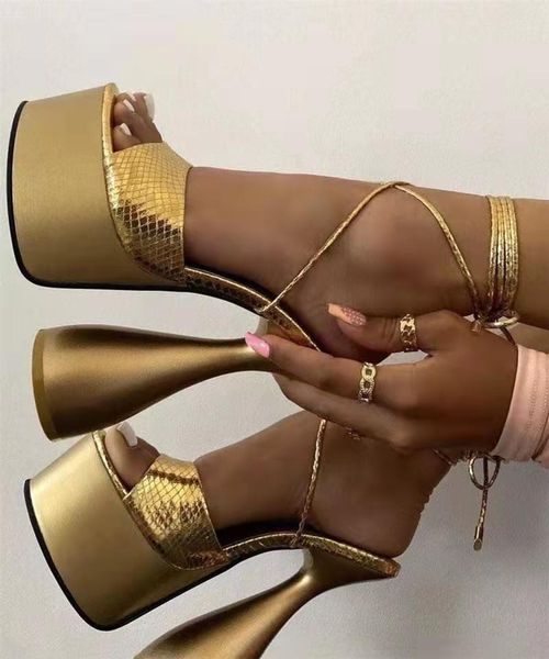 sandals women golden platform lace-up high heels peep toe thick bottom ladies party wedding shoes size 35-40 chaussure fem, Black
sandals women golden platform lace-up high heels peep toe thick bottom ladies party wedding shoes size 35-40 chaussure fem, Black