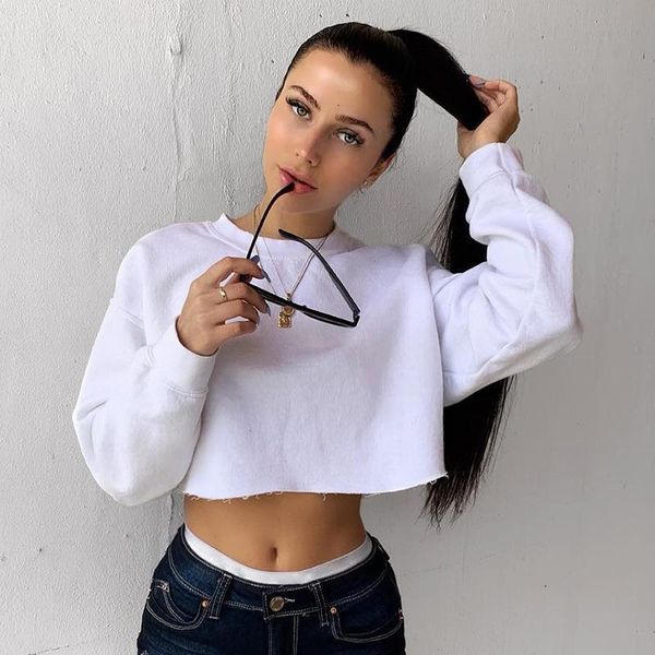women's short sweatshirt fashion streetwear pullover solid color hip hop yellow spring autumn hh112, Black
women's short sweatshirt fashion streetwear pullover solid color hip hop yellow spring autumn hh112, Black