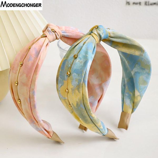 hair accessories 2021 fashion tie-dye fabric headband for woman girls wide-edge knotted hairband metal chain bezel headwear
hair accessories 2021 fashion tie-dye fabric headband for woman girls wide-edge knotted hairband metal chain bezel headwear