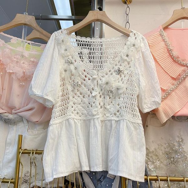 women's blouses & shirts summer women exquisite rhinestone sweet flowers tassel embroidery patchwork chiffon shirt puff sleeve blusas f, White
women's blouses & shirts summer women exquisite rhinestone sweet flowers tassel embroidery patchwork chiffon shirt puff sleeve blusas f, White
