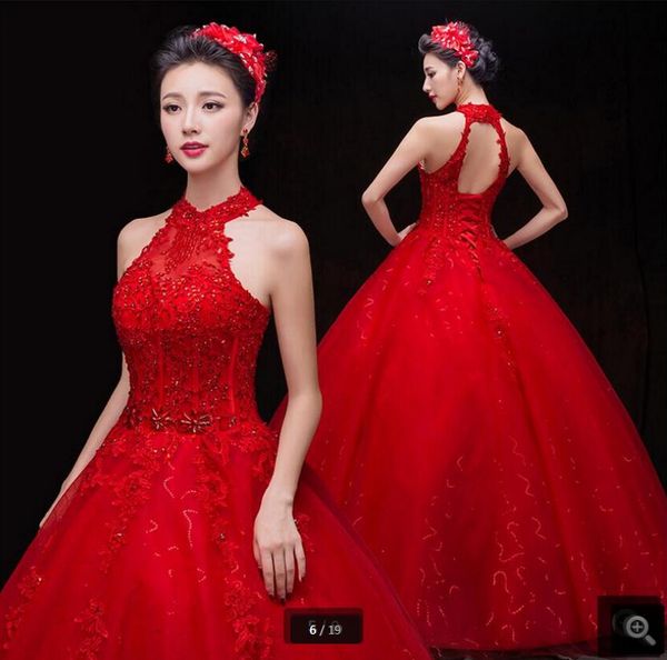 2021 robe de mariage red tulle ball gown wedding dress halter neckline lace appliques beading wedding gowns hollow back wedding dresses, White
2021 robe de mariage red tulle ball gown wedding dress halter neckline lace appliques beading wedding gowns hollow back wedding dresses, White