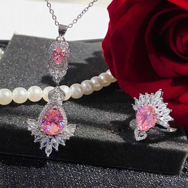 earrings & necklace 2021 trend exquisite jewelry set inlay pink cubic zircon europe america pendant for women wedding eternal ring, Silver
earrings & necklace 2021 trend exquisite jewelry set inlay pink cubic zircon europe america pendant for women wedding eternal ring, Silver