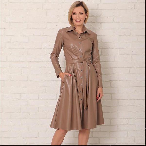 winter casual sashes pu leather a line dresses women turn down collar long sleeve solid color knee dress office lady wear, Black;gray
winter casual sashes pu leather a line dresses women turn down collar long sleeve solid color knee dress office lady wear, Black;gray