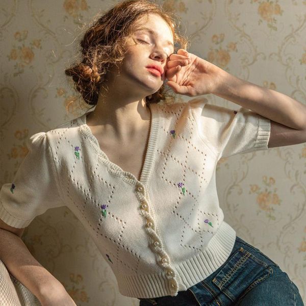 women's knits & tees women short sleeve v neck flower knitted white crop cardigan buttoned slim elegant knit floral jumper shirt spring
women's knits & tees women short sleeve v neck flower knitted white crop cardigan buttoned slim elegant knit floral jumper shirt spring