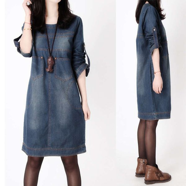 2021spring and autumn new korean loose fat mm medium length long sleeve denim dress, Blue
2021spring and autumn new korean loose fat mm medium length long sleeve denim dress, Blue