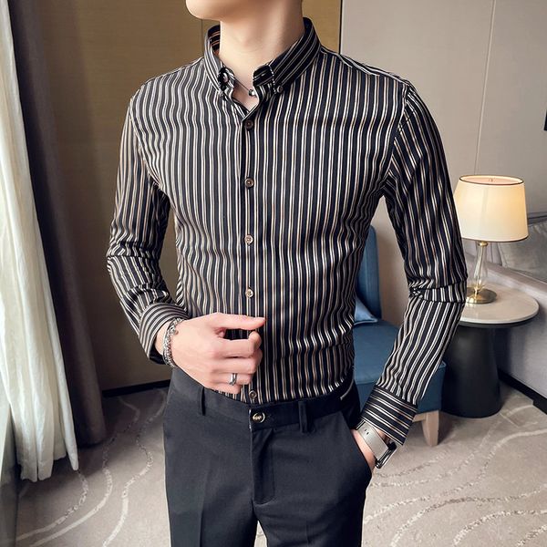 plus new size 4xl estilo britnico primavera nova manga longa camisas listradas simples formal wear fino ajuste blusas e a1j8, Black;brown
plus new size 4xl estilo britnico primavera nova manga longa camisas listradas simples formal wear fino ajuste blusas e a1j8, Black;brown