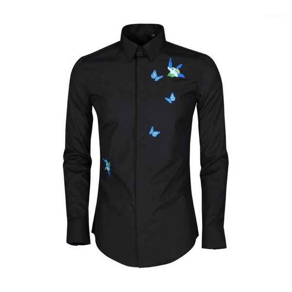 men's dress shirts original blue butterfly flying bird high-end three-dimensional embroidery slim-fit non-iron cotton long-sleeved shir, White;black
men's dress shirts original blue butterfly flying bird high-end three-dimensional embroidery slim-fit non-iron cotton long-sleeved shir, White;black