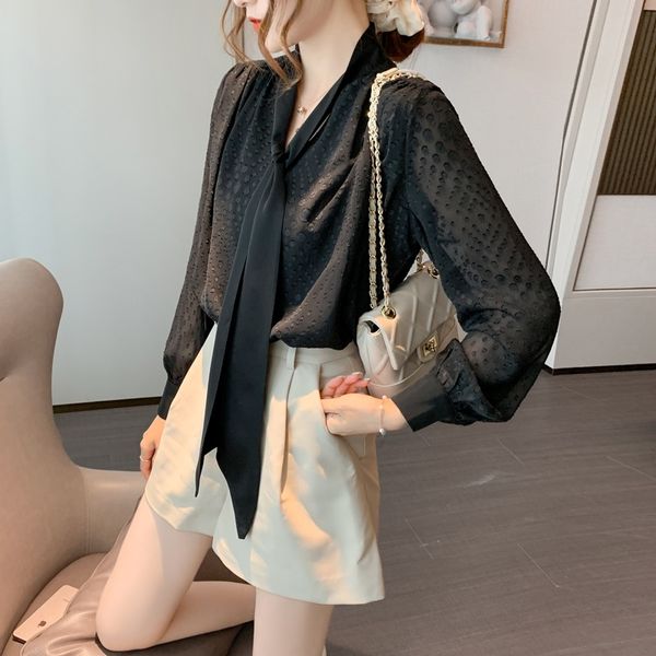 autumn women's shirts loose sleeve long chiffon shirt ladies office shirt women's shirt mghe, Black 
autumn women's shirts loose sleeve long chiffon shirt ladies office shirt women's shirt mghe, Black