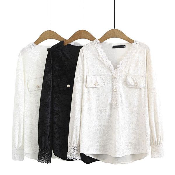 women's blouses & shirts 2021 spring woman casual v-neck velvet women blouse mujer blusa femme pearl button floral plus size outwear, White
women's blouses & shirts 2021 spring woman casual v-neck velvet women blouse mujer blusa femme pearl button floral plus size outwear, White