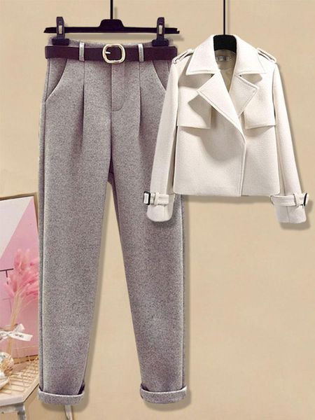 women's two piece pants women 2022 winter warm elegant suit fashion female woolen jackets coats + pant set ladies casual matching sets, White
women's two piece pants women 2022 winter warm elegant suit fashion female woolen jackets coats + pant set ladies casual matching sets, White