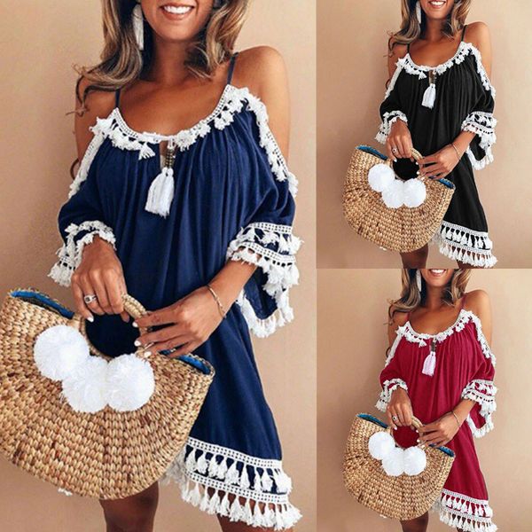 women summer dress off shoulder tassel short cocktail party beach mini dresses sundress fashion female casual vestidos, Black;gray
women summer dress off shoulder tassel short cocktail party beach mini dresses sundress fashion female casual vestidos, Black;gray