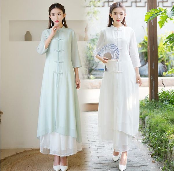 2021 new chinese style hoop button retro chiffon dress daily tea zen performance jacket+pants vintage cheongsam green white
2021 new chinese style hoop button retro chiffon dress daily tea zen performance jacket+pants vintage cheongsam green white