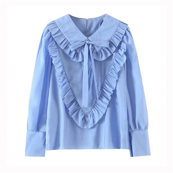 new casual blue ruffle blouse shirt 2021 spring long sleeve women shirts elegant office lady peter pan collar button blusa u4z4, Black
new casual blue ruffle blouse shirt 2021 spring long sleeve women shirts elegant office lady peter pan collar button blusa u4z4, Black