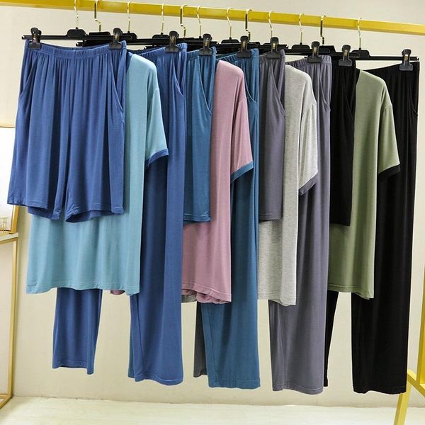 men's sleepwear summer modal pajamas thin plus fat big size three suit short-sleeved trousers home service 2-piece set, Black;brown
men's sleepwear summer modal pajamas thin plus fat big size three suit short-sleeved trousers home service 2-piece set, Black;brown