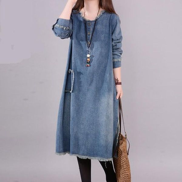 casual dresses lugentolo loose jean dress women korean fashion round neck white pockets distressed long-sleeved long, Black;gray
casual dresses lugentolo loose jean dress women korean fashion round neck white pockets distressed long-sleeved long, Black;gray