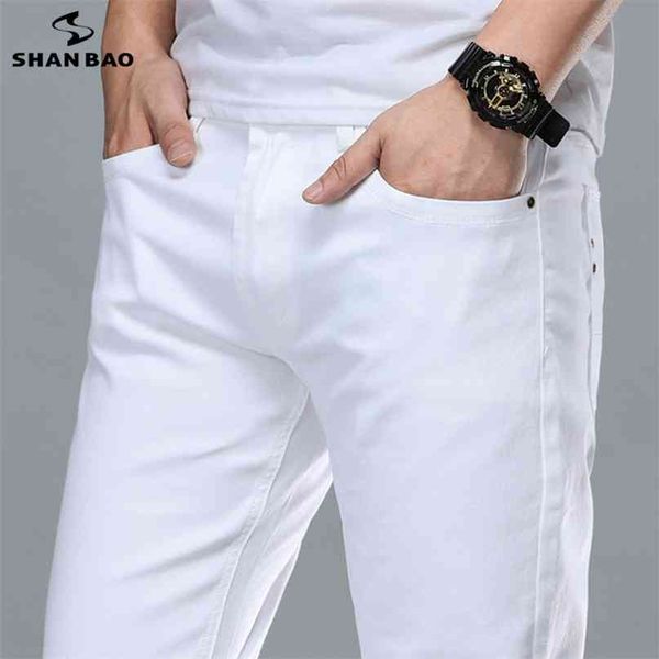 shan bao men's fashion white jeans spring summer brand clothing cotton elastic comfortable business casual youth slim 210723, Blue
shan bao men's fashion white jeans spring summer brand clothing cotton elastic comfortable business casual youth slim 210723, Blue