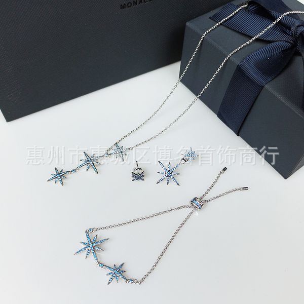 design jewelry delicate lake blue six pointed star necklace women's clavicle long sweater chain, Silver
design jewelry delicate lake blue six pointed star necklace women's clavicle long sweater chain, Silver