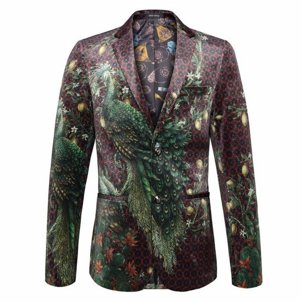 men's suits & blazers luxury green peacock print men suit blazer coat party dress for slim fit stage casual, White;black
men's suits & blazers luxury green peacock print men suit blazer coat party dress for slim fit stage casual, White;black