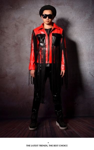pu leather male tide fashion jacket outerwear red black tassels leather coat blazer singer dancer star dj ds stage costumes wear, Black;red
pu leather male tide fashion jacket outerwear red black tassels leather coat blazer singer dancer star dj ds stage costumes wear, Black;red