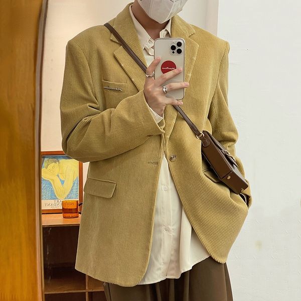 men's autumn thick blazer korean fashion corduroy suit coat 2021 new casual single button long sleeve vintage jacket, White;black 
men's autumn thick blazer korean fashion corduroy suit coat 2021 new casual single button long sleeve vintage jacket, White;black