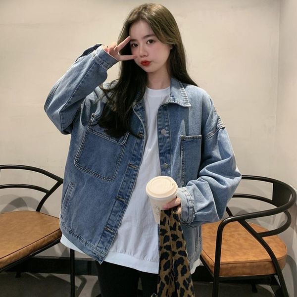 women's jackets autumn 2021 korean denim women vintage loose casual all-match schoolgirl coat fashion simple single breasted outwear, Black;brown
women's jackets autumn 2021 korean denim women vintage loose casual all-match schoolgirl coat fashion simple single breasted outwear, Black;brown