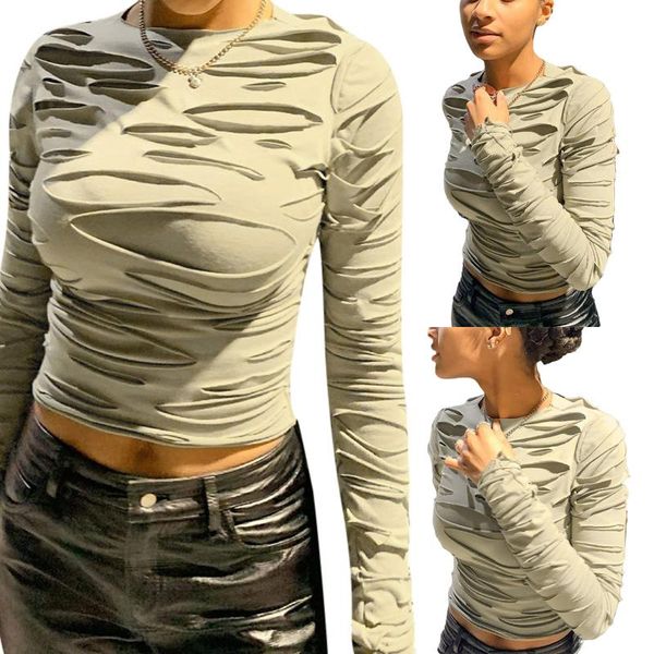 women's t-shirt 2021 ripped crop hole folds long sleeve round neck solid color tight t-shirts gray green sm/l, White
women's t-shirt 2021 ripped crop hole folds long sleeve round neck solid color tight t-shirts gray green sm/l, White