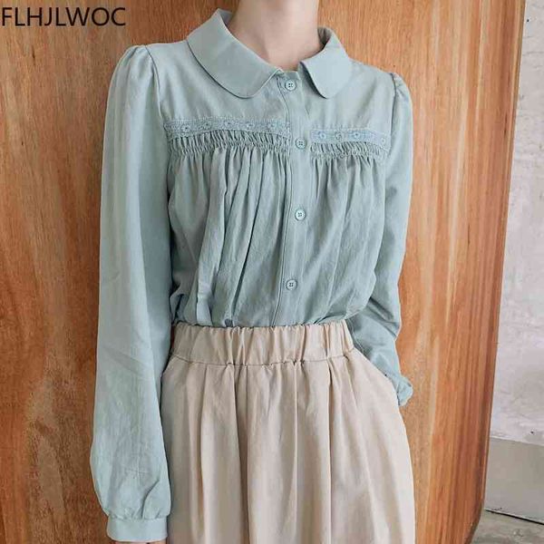 women's blouses & shirts korea chic japanses cute sweet girls lady flhjlwoc design solid peter pan collar single breasted wom, White
women's blouses & shirts korea chic japanses cute sweet girls lady flhjlwoc design solid peter pan collar single breasted wom, White