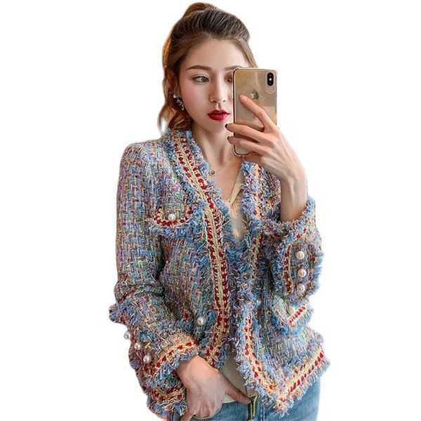 women's wool & blends 2021 autumn vintage tweed woolen jacket women coat tassel short jackets outerwear pearl button femal, Black
women's wool & blends 2021 autumn vintage tweed woolen jacket women coat tassel short jackets outerwear pearl button femal, Black