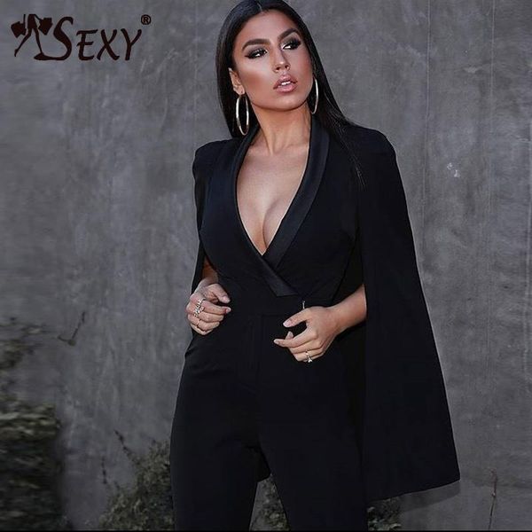 women's jumpsuits & rompers fashion cloak sleeve women solid black full length deep v bodycon party bodysuits go2021, Black;white
women's jumpsuits & rompers fashion cloak sleeve women solid black full length deep v bodycon party bodysuits go2021, Black;white