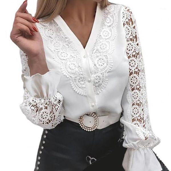 women's blouses & shirts spring stand collar button office lady blouse women embroidery flower lace shirt autumn patchwork long sleeve, White
women's blouses & shirts spring stand collar button office lady blouse women embroidery flower lace shirt autumn patchwork long sleeve, White