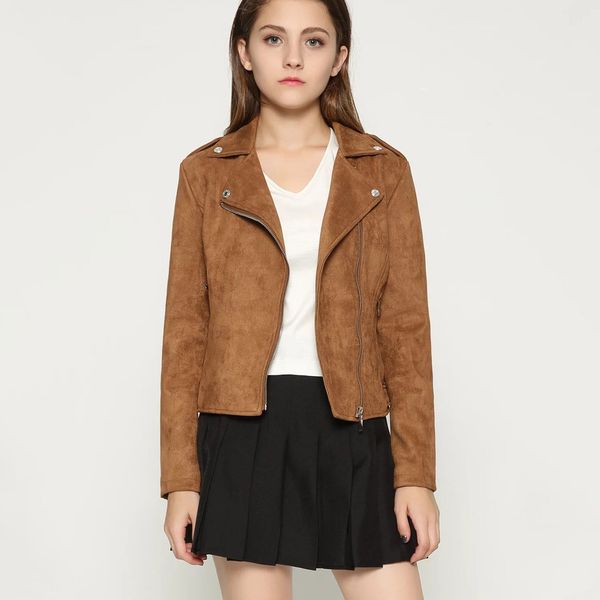 autumn and winter new lapel inclined zipper leather women's short suede et, Black;brown
autumn and winter new lapel inclined zipper leather women's short suede et, Black;brown