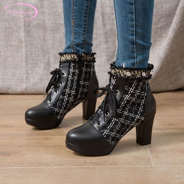 boots party style round toe ankle fashion knitting lace-up lace ruffles zipper high-heeled chunky riding women's shoes, Black
boots party style round toe ankle fashion knitting lace-up lace ruffles zipper high-heeled chunky riding women's shoes, Black