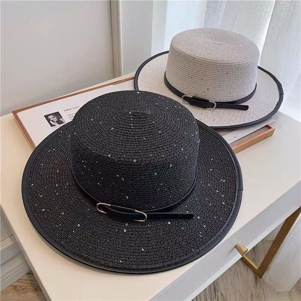 wide brim hats classical flat pu belt for women spring summer paper straw hat fedoras sequin sun beach outdoor vintage panama, Blue;gray
wide brim hats classical flat pu belt for women spring summer paper straw hat fedoras sequin sun beach outdoor vintage panama, Blue;gray