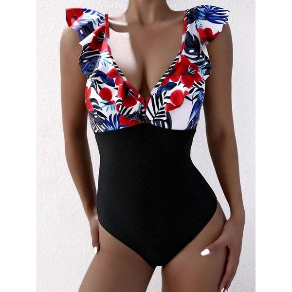 one-piece suits women's patchwork swimsuit, sleeveless printed ruffled deep v-neck triangle slim swimwear
one-piece suits women's patchwork swimsuit, sleeveless printed ruffled deep v-neck triangle slim swimwear