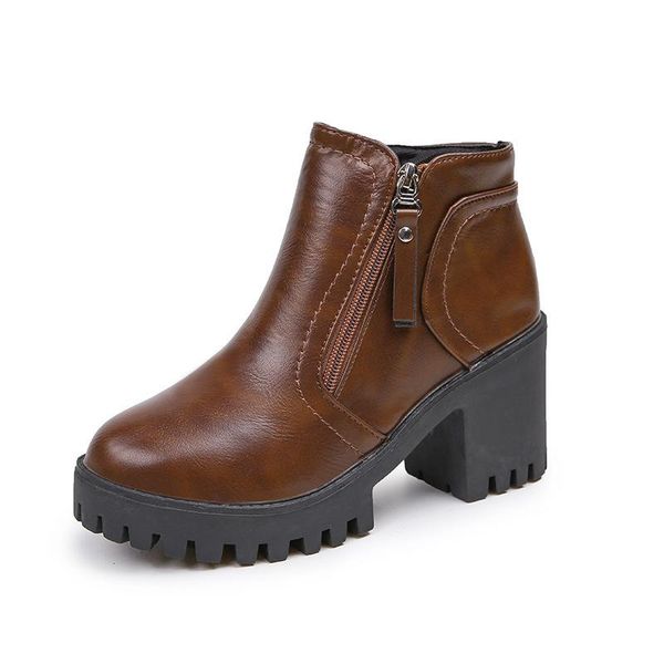 boots fashion women autumn winter double zippers ladies shoes high heels round toe platform ankle for, Black