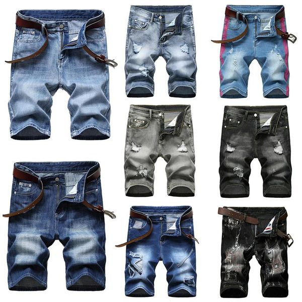 men's shorts mens denim stretch regular fit ripped midi jeans distressed short pants, White;black 
men's shorts mens denim stretch regular fit ripped midi jeans distressed short pants, White;black