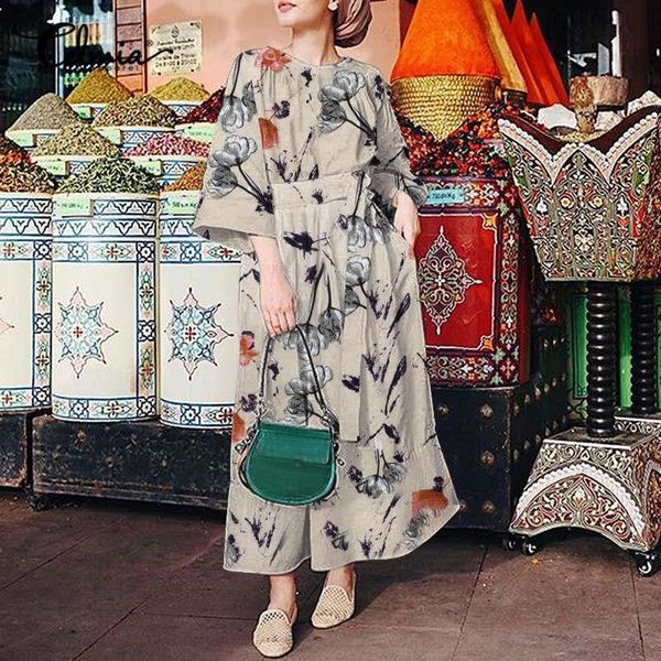 casual dresses 2021 holiday women floral print long dress celmia autumn 3/4 sleeve round neck maxi elegant with belt party vestidos robes, Black;gray
casual dresses 2021 holiday women floral print long dress celmia autumn 3/4 sleeve round neck maxi elegant with belt party vestidos robes, Black;gray