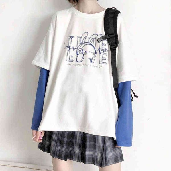 female korean ins college soft wind sister cartoons rabbit print fake of two pieces t-shirt students 7cg7, White
female korean ins college soft wind sister cartoons rabbit print fake of two pieces t-shirt students 7cg7, White
