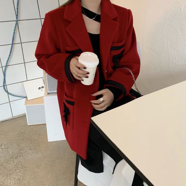 new red bow woolen solid thicken outwear blazers chic 2021 vintage all match korean coats streetwear ol loose stylish jackets 8nod, White;black
new red bow woolen solid thicken outwear blazers chic 2021 vintage all match korean coats streetwear ol loose stylish jackets 8nod, White;black