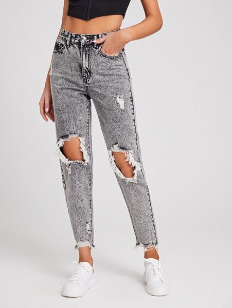 high waist ripped raw hem cropped jeans f71m#, Blue
high waist ripped raw hem cropped jeans f71m#, Blue
