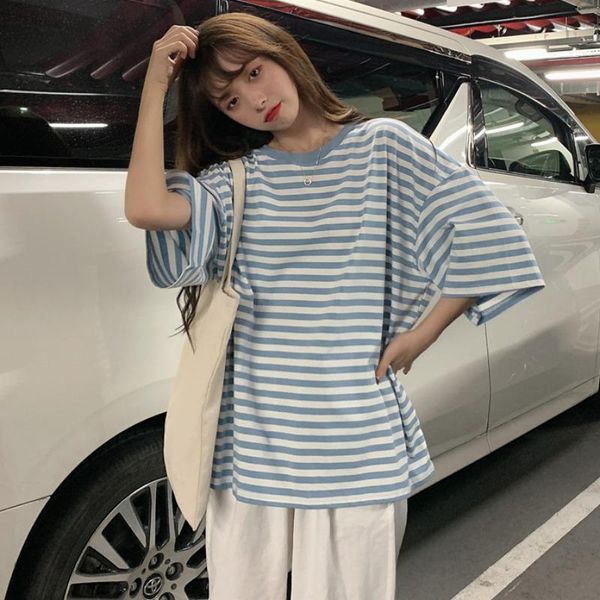 women's t-shirt korean style striped short-sleeved for women 2021 summer loose slimming student versatile pullover ins fashion, White
women's t-shirt korean style striped short-sleeved for women 2021 summer loose slimming student versatile pullover ins fashion, White