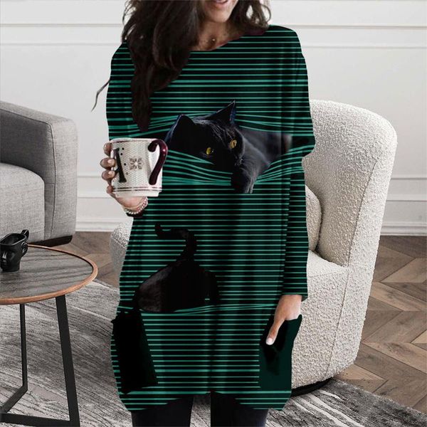 casual dresses fashion women's autumn cute cat print long-sleeved round neck low-cut long dress, Black;gray
casual dresses fashion women's autumn cute cat print long-sleeved round neck low-cut long dress, Black;gray