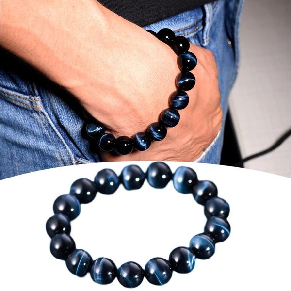 link, chain natural bracelet blue tiger eye round bead the gift durable and comfortable ll@17, Black
link, chain natural bracelet blue tiger eye round bead the gift durable and comfortable ll@17, Black