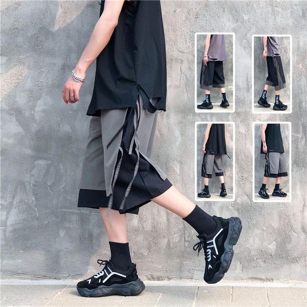 men's shorts summer stitching korean fashion loose casual straight cropped pants streetwear hip-hop overalls men, White;black
men's shorts summer stitching korean fashion loose casual straight cropped pants streetwear hip-hop overalls men, White;black