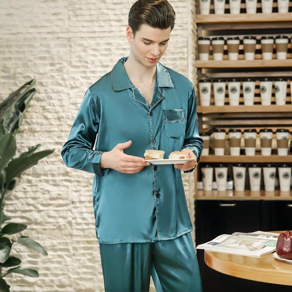 men's sleepwear men fashion silk satin set full sleeve pajama turn-down collar pijama 2pieces spring autumn nightwear homewear, Black;brown
men's sleepwear men fashion silk satin set full sleeve pajama turn-down collar pijama 2pieces spring autumn nightwear homewear, Black;brown