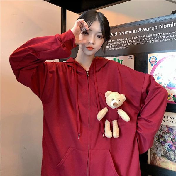 women's hoodies & sweatshirts autumn red zipper cute bear sweatshirt women in 2021 sudadera mujer en*, Black
women's hoodies & sweatshirts autumn red zipper cute bear sweatshirt women in 2021 sudadera mujer en*, Black