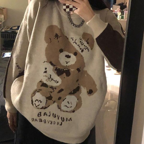 women's sweaters lovely bear sweater clothes autumn wool pullover fashion loose cartoon jacquard design, White;black
women's sweaters lovely bear sweater clothes autumn wool pullover fashion loose cartoon jacquard design, White;black